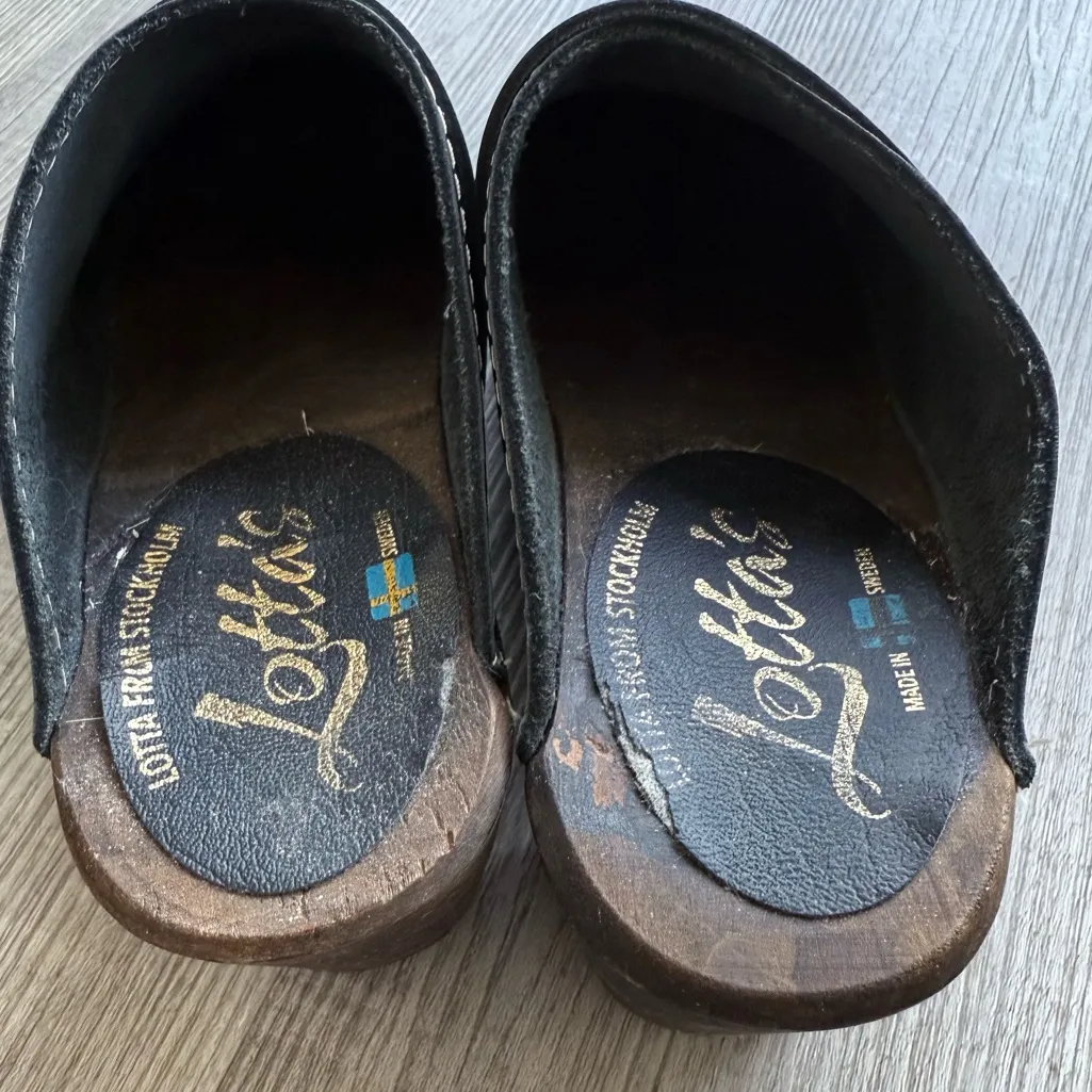 Lotta from Stockholm Black Heeled Clog Shoes Sz 37 / US 7 Wooden Heel - Image 7