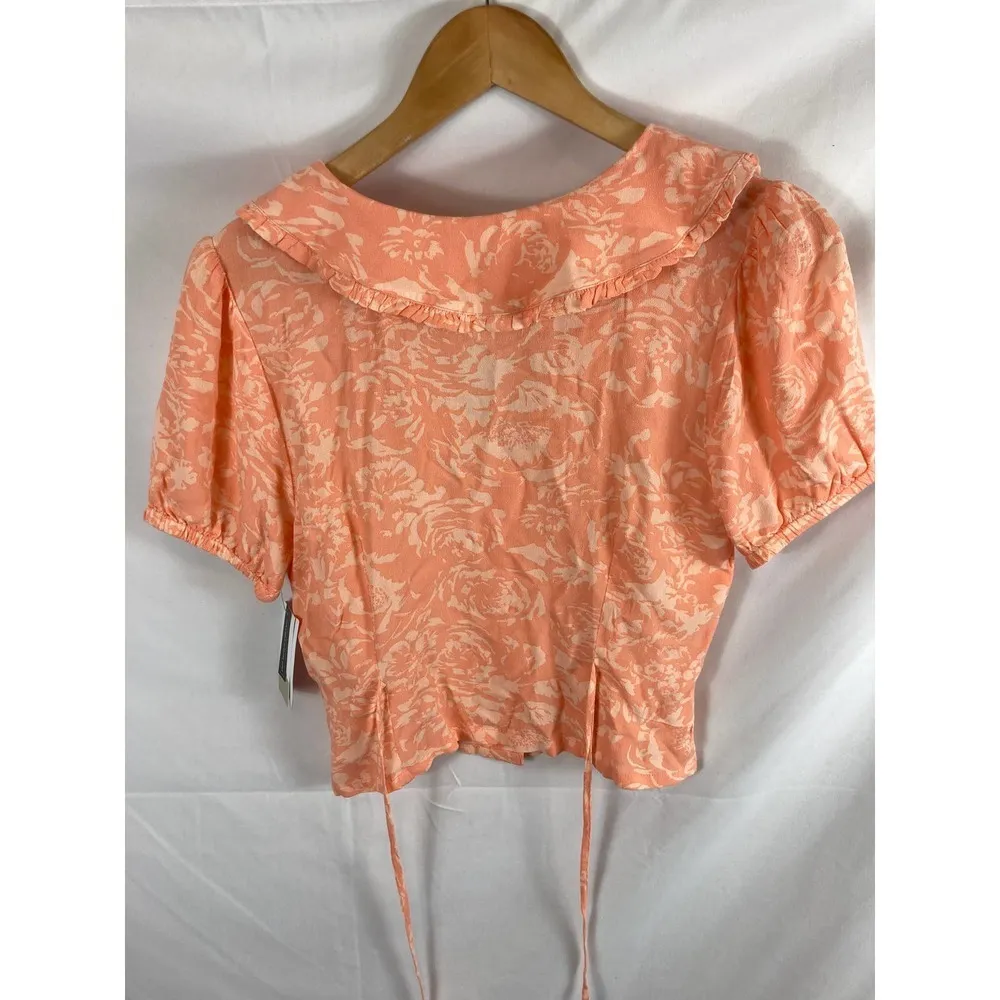 New BP. Floral Print Peter Pan Collar Top in Coral Rose Shadow Small - Image 3