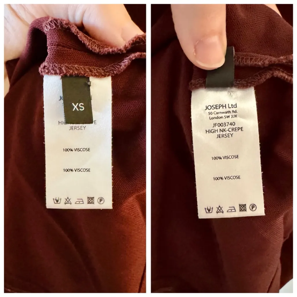 JOSEPH High Neck Crepe Jersey Turtleneck Top, Burgundy Maroon sz. XS - Image 11