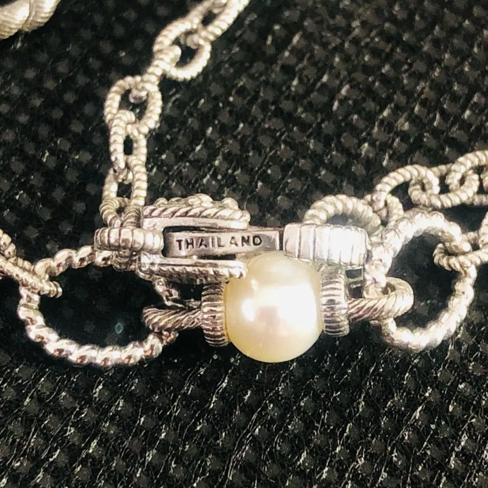 Judith Ripka Sterling Silver Rope and Pearl Station Long Chain Necklace - Image 15