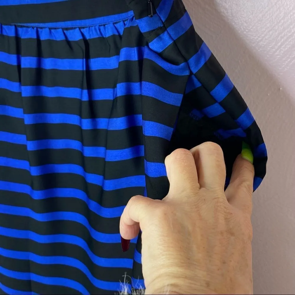 Dalia Collection Striped Pleat Front Pencil‎ Skirt Royal Blue & Black 6 - Image 5