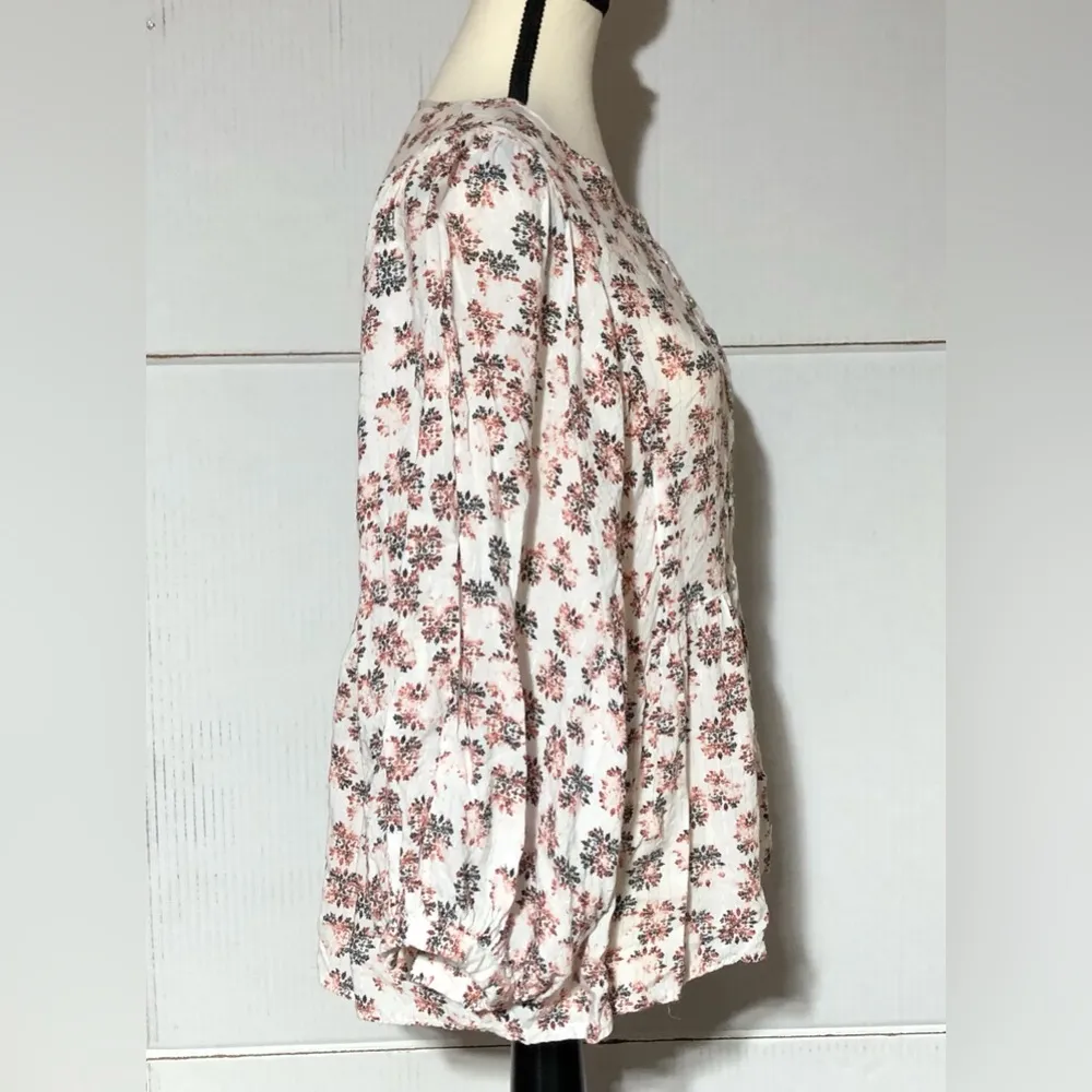 Jane & Delancey White‎ Red & Black Floral Balloon Sleeve Blouse Size M - Image 5