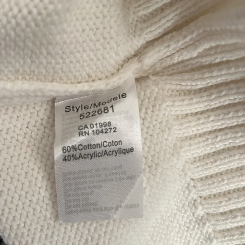 Cable Knit Turtleneck Sweater with Puff Sleeves in White Multi, Size M NWT Size M - Image 7