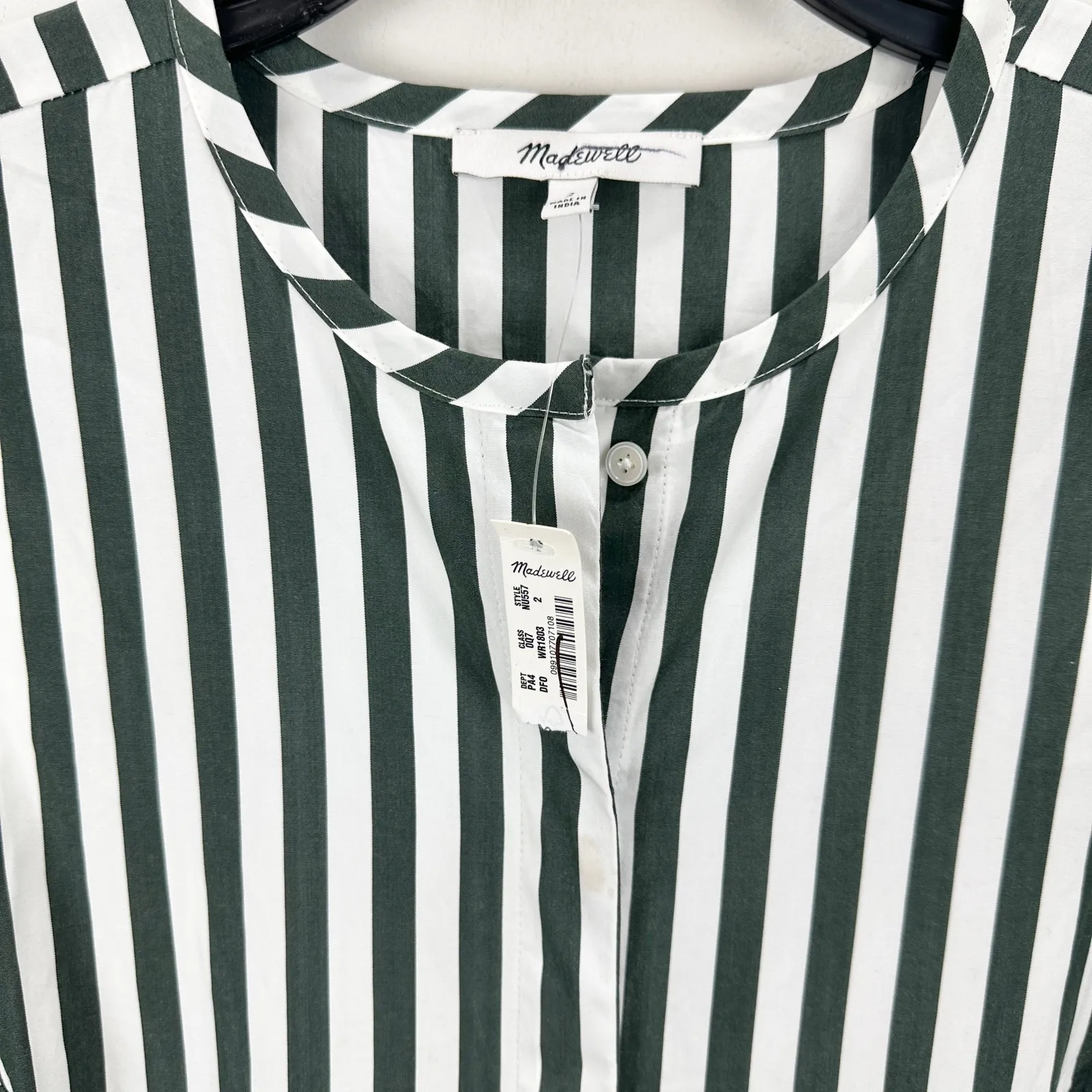 Madewell Tie Waist Midi Shirtdress in Stripe White Deep Forest Cotton US 2 NWT - Image 8