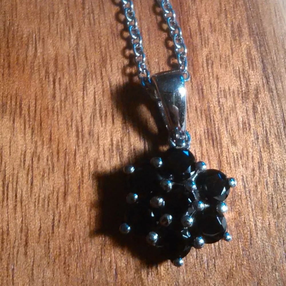 Thai Black Spinel Stainless Steel Pendant Necklace - Image 2