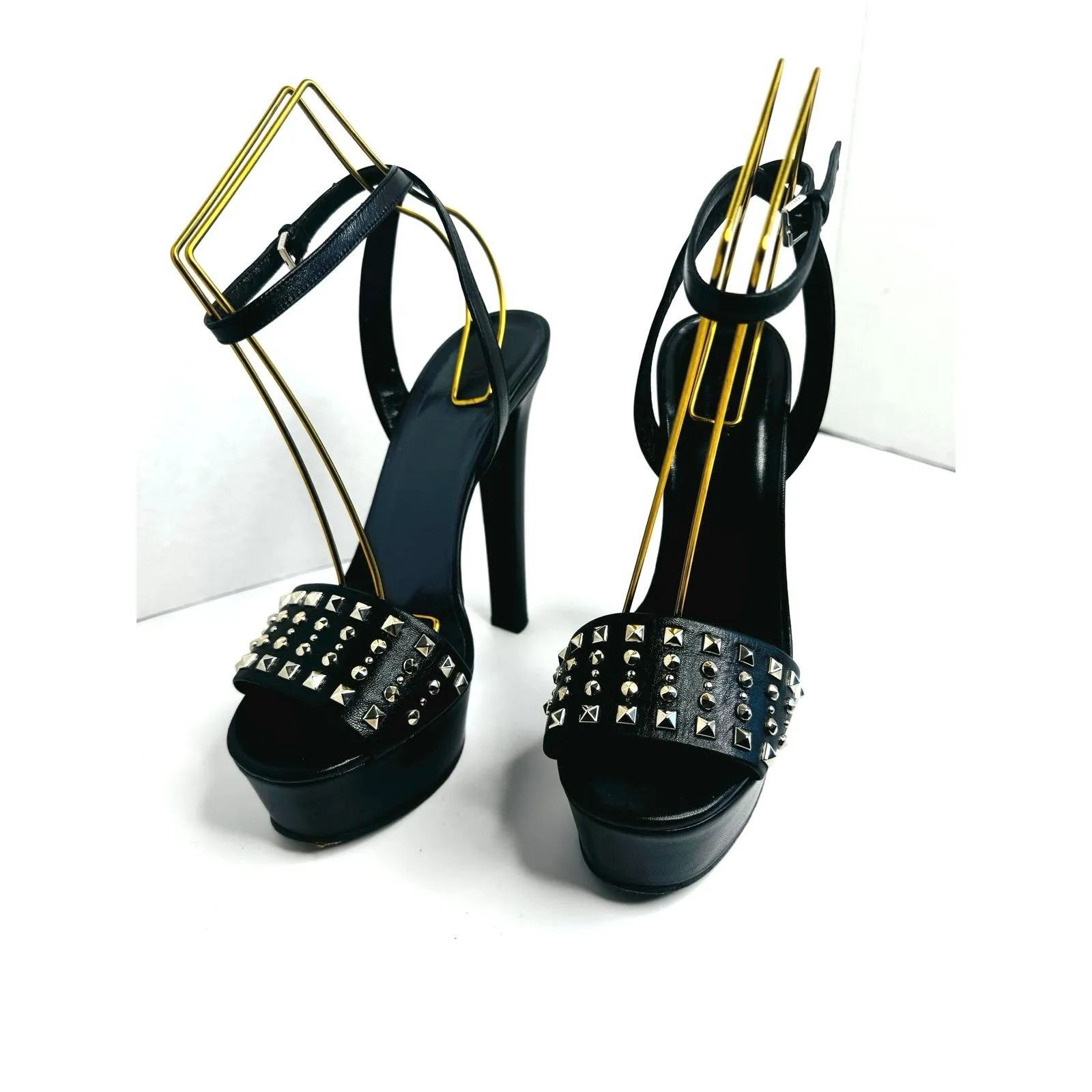 Gucci Black Studded Leila Platform Ankle Strap Heels size EU 38.5 Statement Pump - Image 8