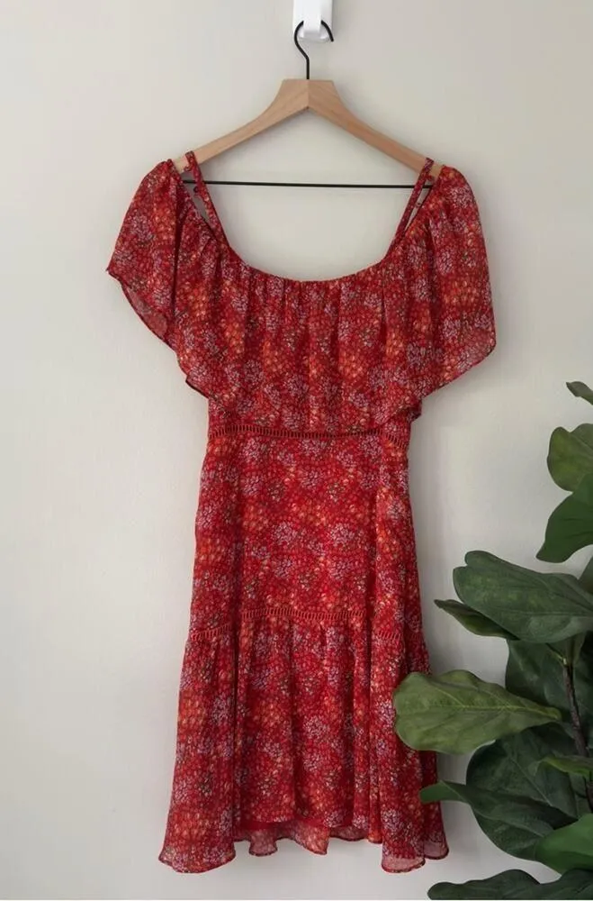 Rebecca Minkoff Lynne Dress Floral Tiered Ruffle Dress Cold Shoulder Cutout Mini - Image 4