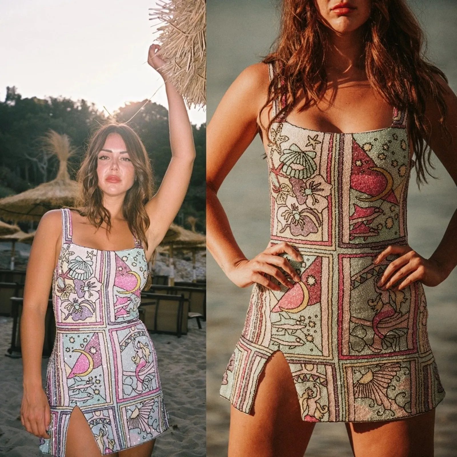 Oceanus Talia Hand Beaded Crystal Embellished Mini Dress Size M NWT Purple Size M - Image 2