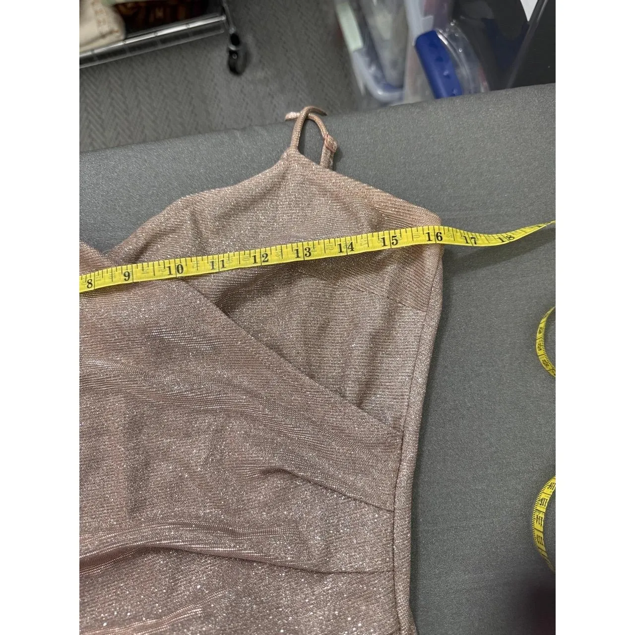 Windsor Metallic Champagne Cowl‎ Neck Drape Front Gown L - Image 10