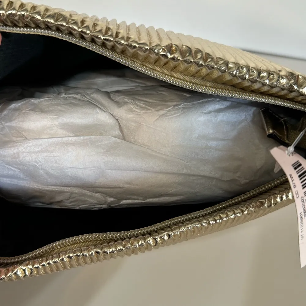 Victoria Secret Bombshell Metallic Logo Pleated Clutch Gold NWT - Image 6