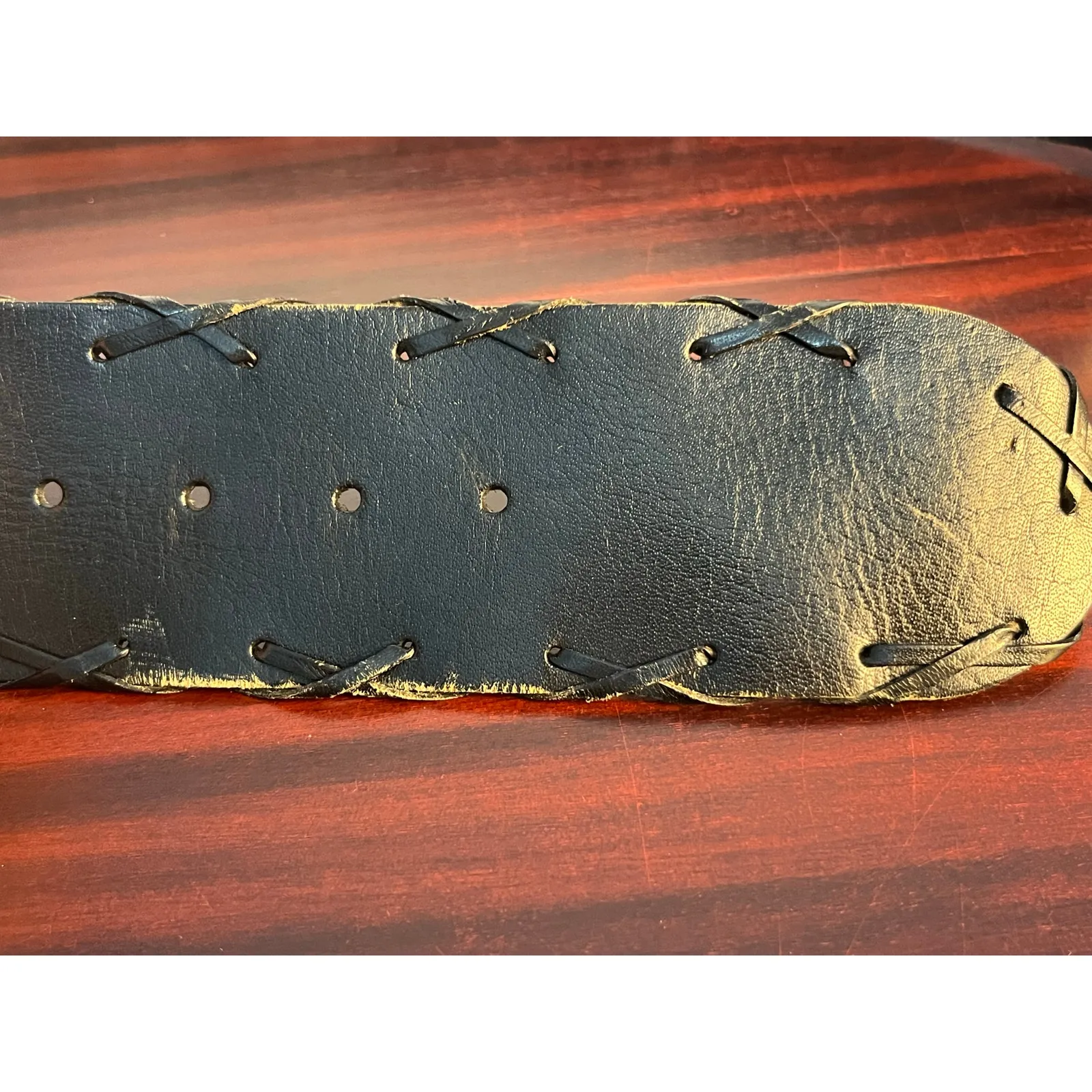 Y2K Wide Leather Belt Large Black Cut Out Lace Up Details Whimsygoth Witchy - Image 4