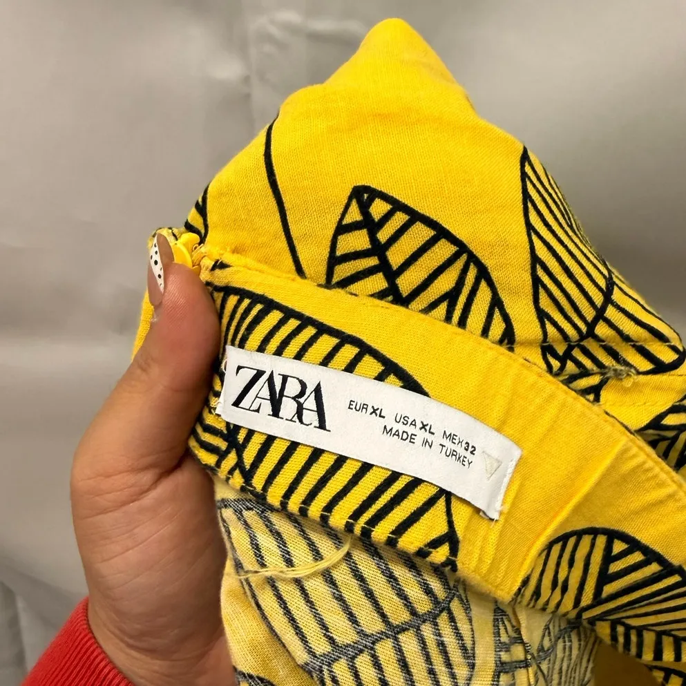 Zara Yellow Linen Blend Leaf Print Skirt & Crop Top Co-ord Set XL Resort Blogger - Image 11