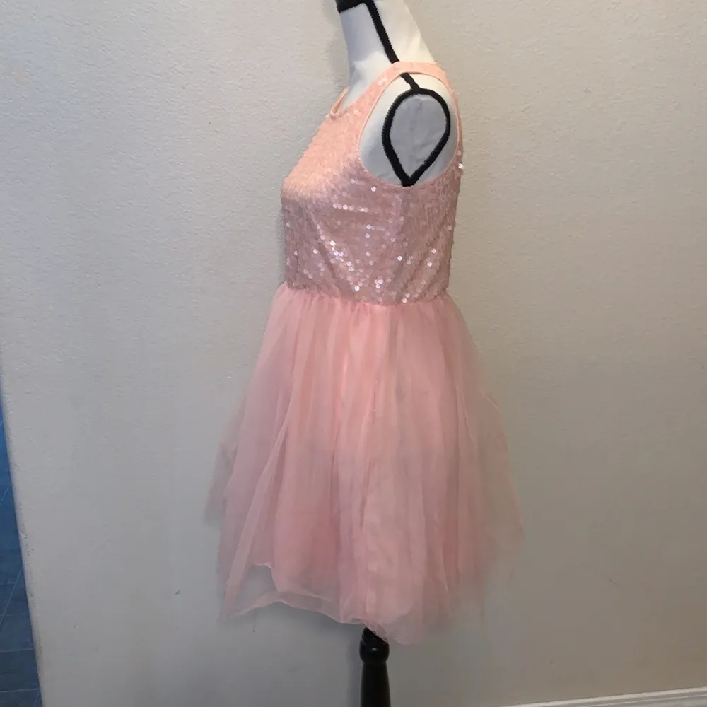 Rose pink sequined tulle fit & flare summer dress - Image 5