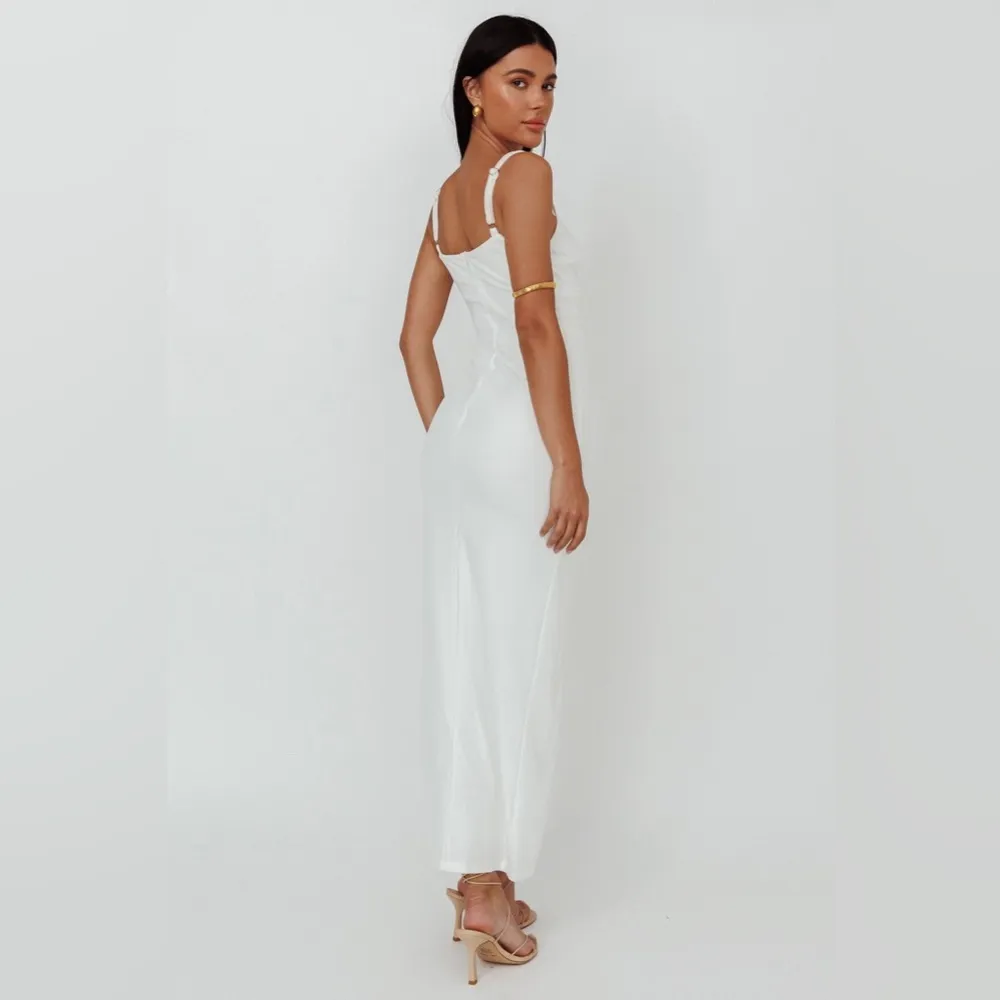 Here Comes The Sun Love To Love Front Split Maxi Dress White NEW Medium - Image 2