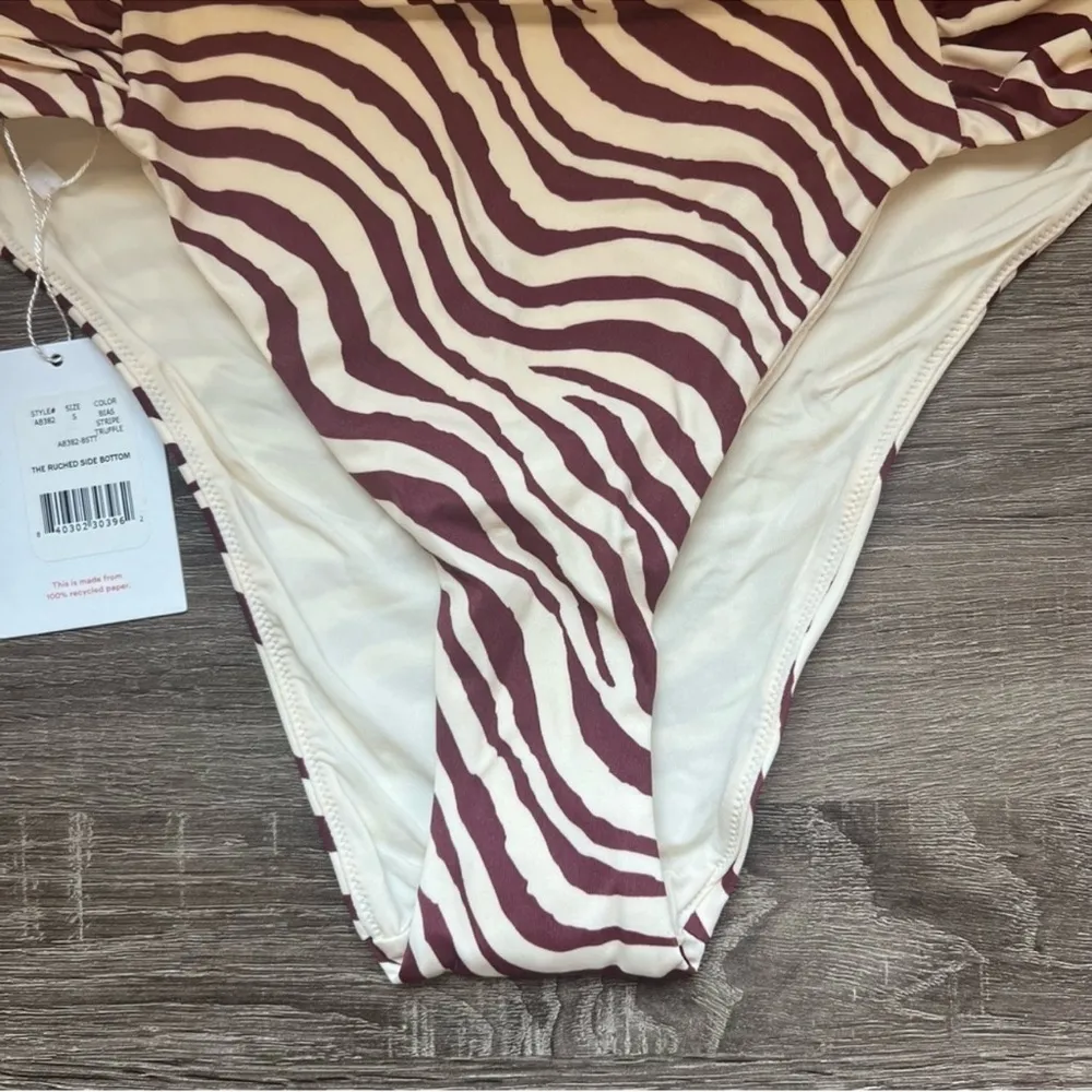 Andie Swim The Ruched Side Bottom in Bias Stripe Truffle Size: S, NWT - Image 5