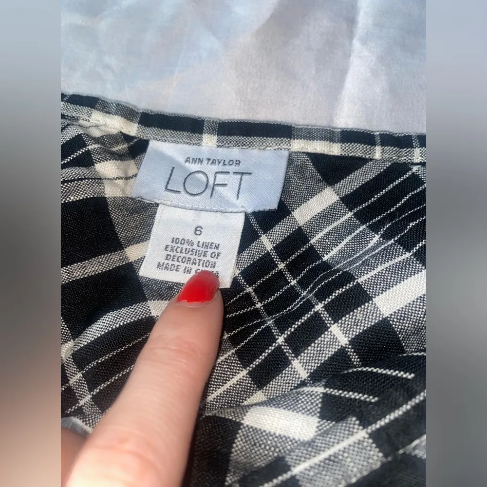 black and white plaid linen midi skirt - Image 3