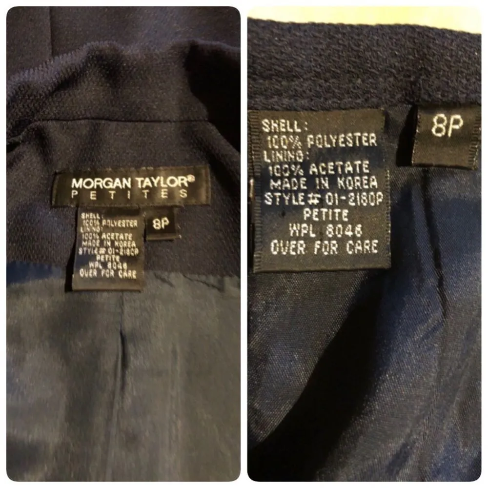 Morgan Taylor Petites Navy Blue Skirt Suit Y2K 8P - Image 8