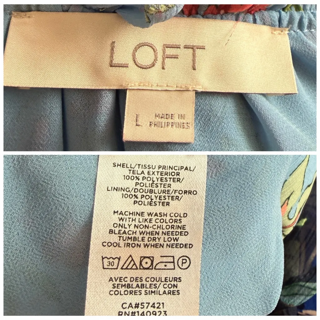 LOFT Short Ruffle Sleeve Tie Waist Dress Blue Pink Floral Women’s Size Large - Image 11