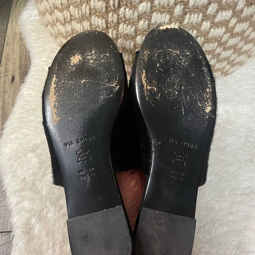 Via Spiga Black Genuine Real Fur Slides Flats Sandals 8M - Image 4