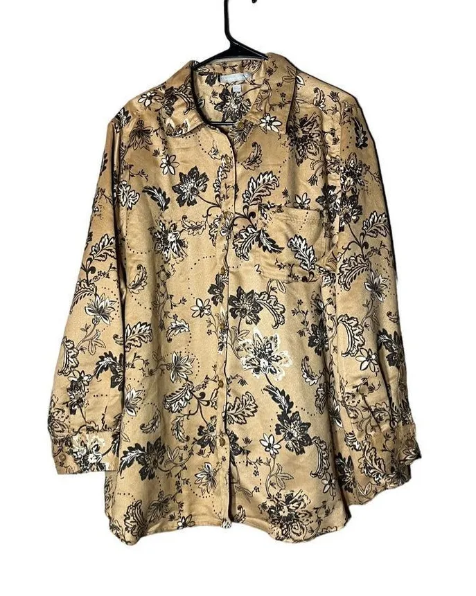 Woman Within Plus Size Button Down Soft Sueded Moleskin Shirt Size 1X 22/24 - Image 1