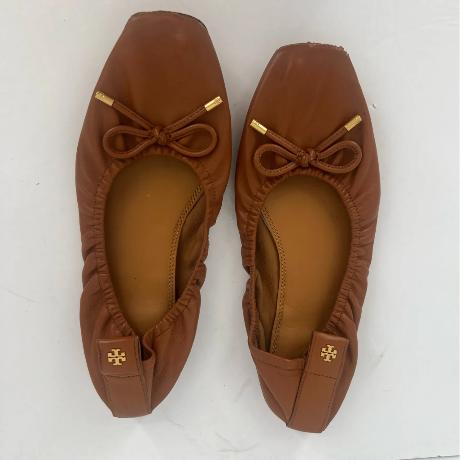 TORY BURCH Brown Leather Ballet Flats 8 - Image 4