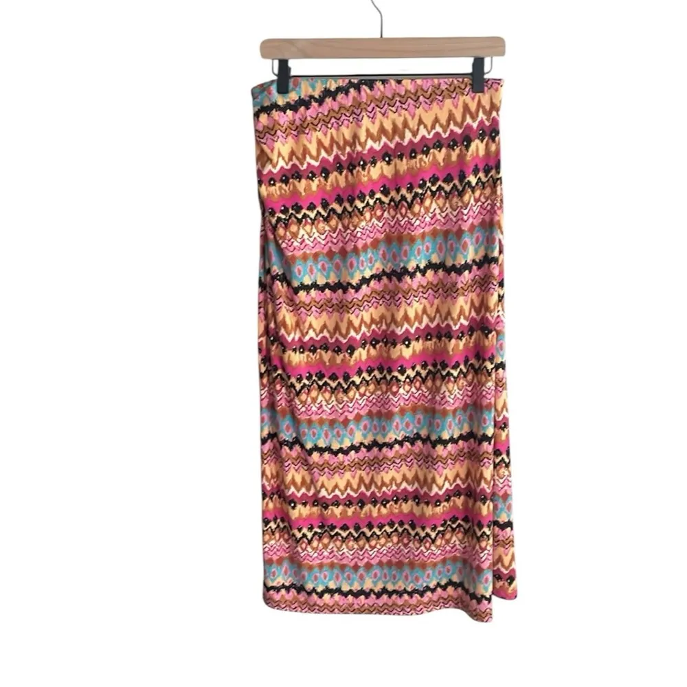 BODEN Side Split Jersey Midi Skirt Multi Textured Ikat Pink Size 8 - Image 3