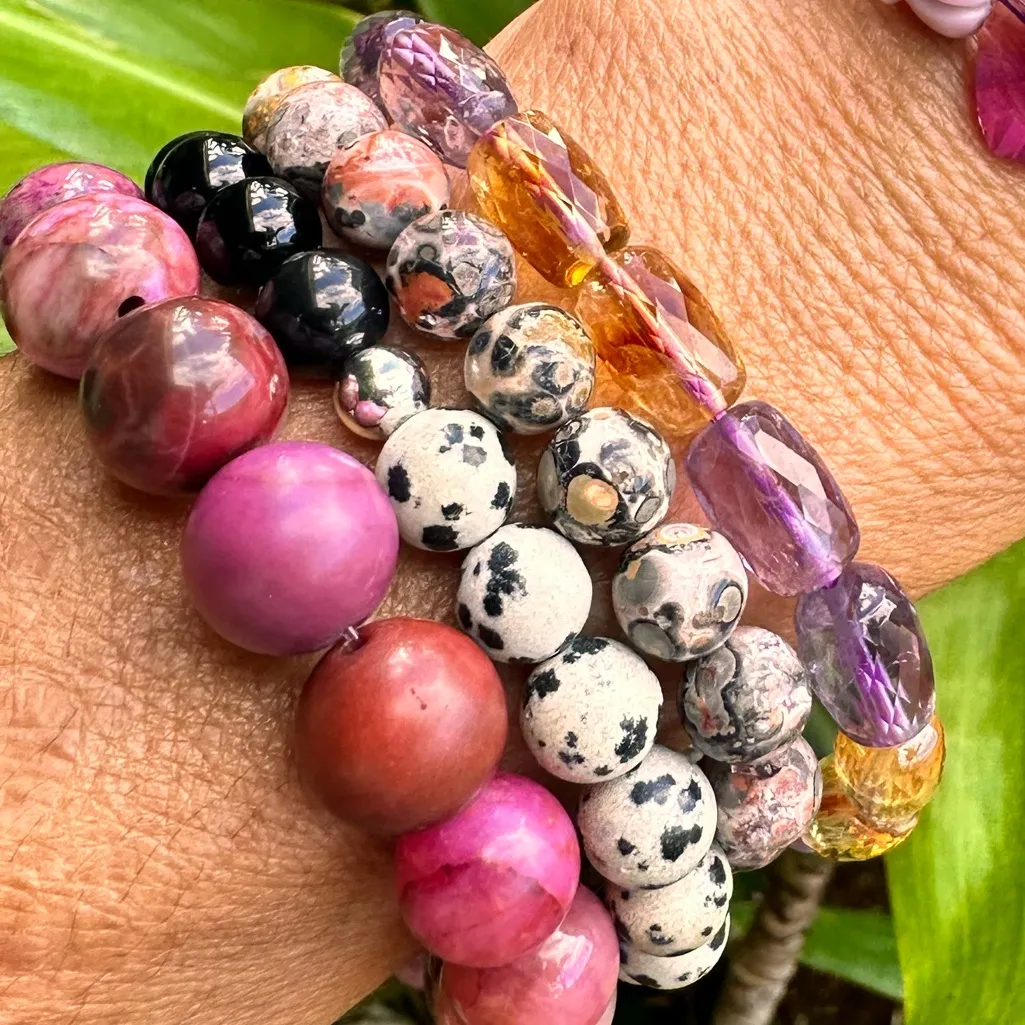 140A. Leopard skin Jasper 8mm natural stone Bracelet Made on Maui Pink - Image 2