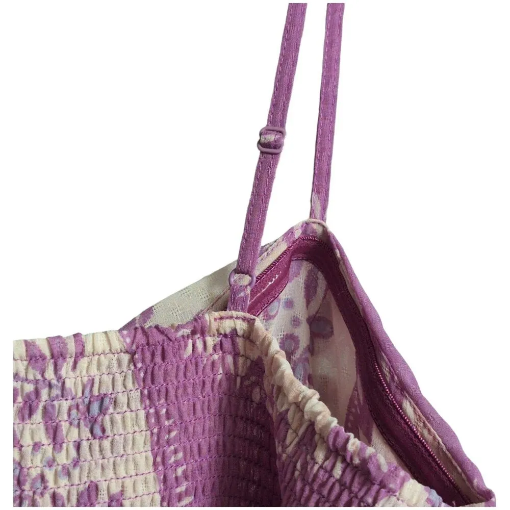 Free People Purple Pink Floral Empire Waist Sundress Spaghetti Straps Size L - Image 7