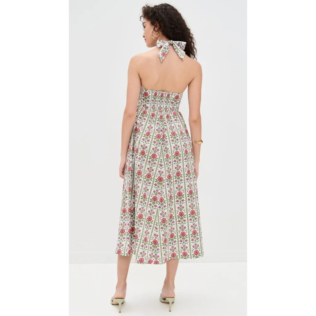 NWT Hill House The Fleur in Green Multi Floral Block Stripe Halter Midi Dress XS - Image 4