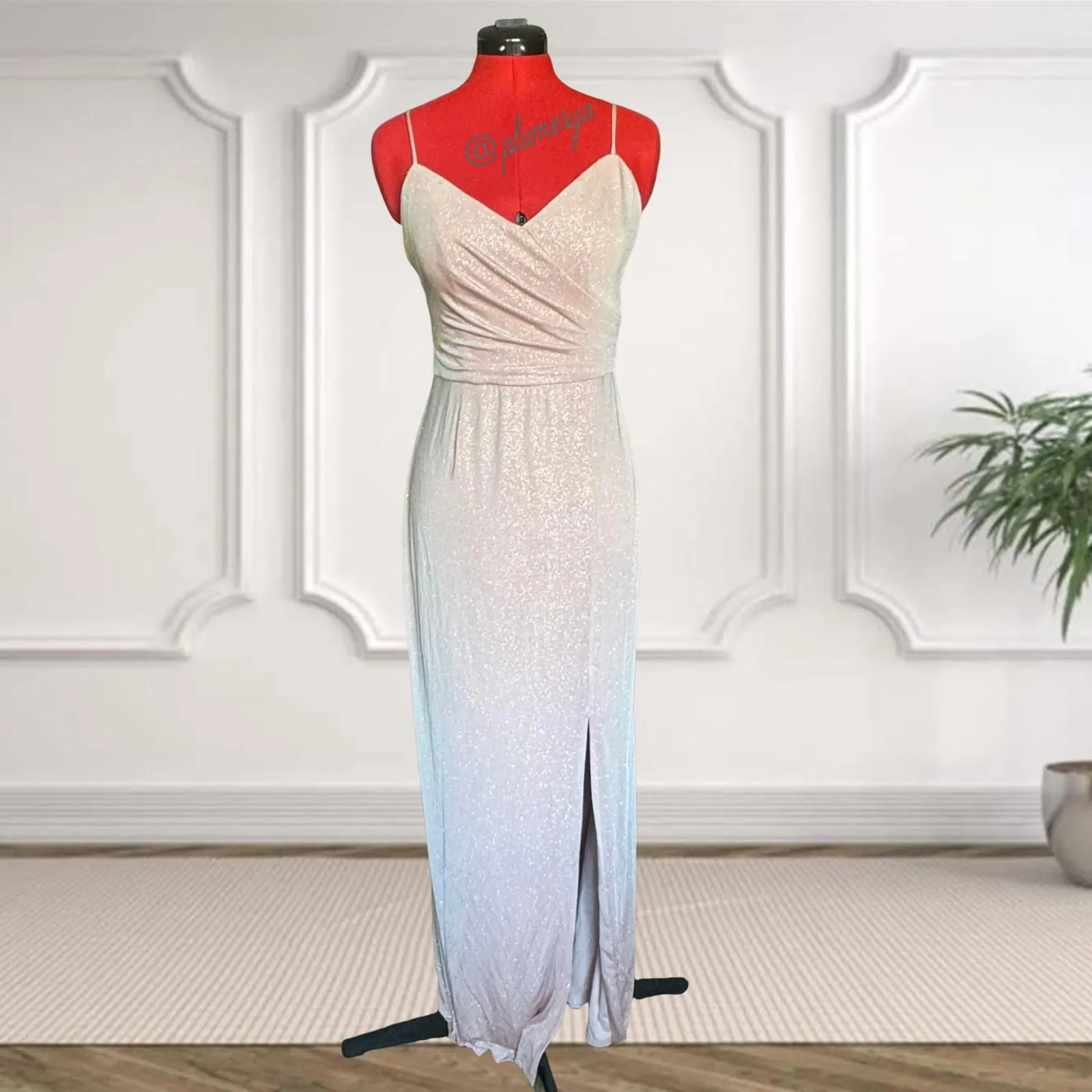 Eliza J Ruched Pink Sparkle Knit Evening Prom Homecoming Party Gown Size 8 - Image 3