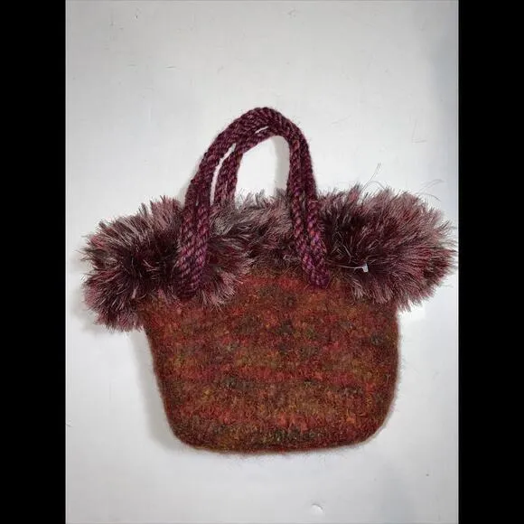 Tweed‎ Wool Bucket Bag Medium Handbag Red Fringe - Image 2