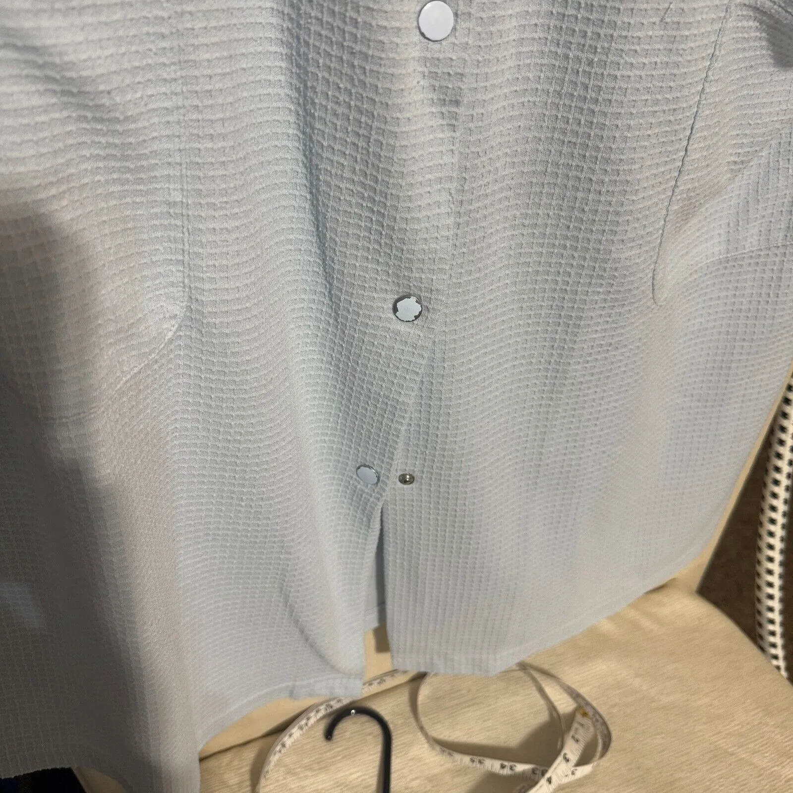 VTG Adonna Blue Snap Front robe House Dress Pockets waffle knit Women's Sz M - Image 4