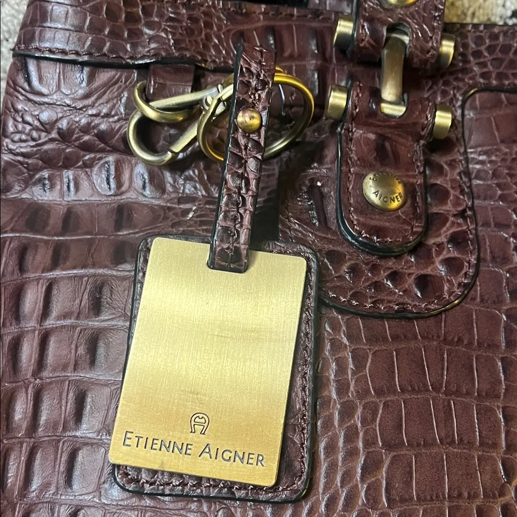 Etienne Aigner Rich Brown Crocodile Tote - Image 12