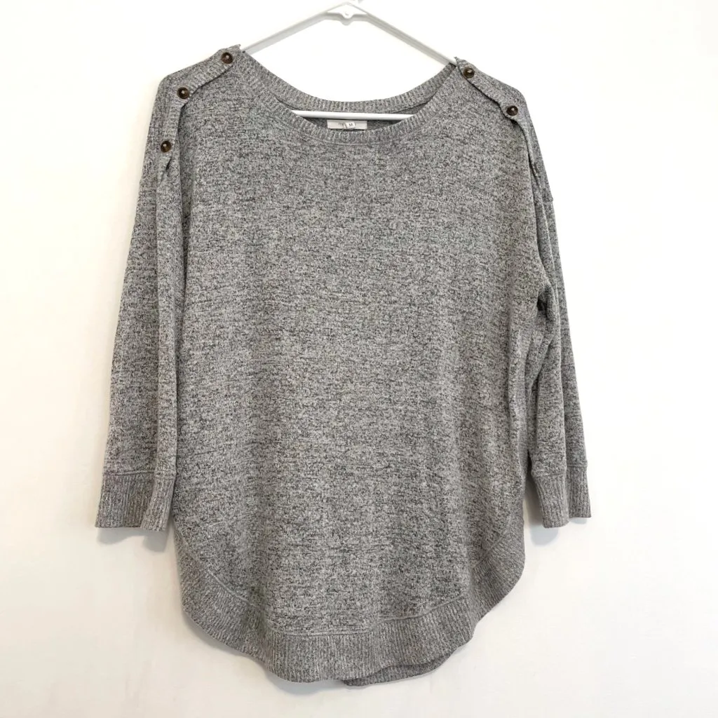 MAURICES Haven Button Shoulder Boat Neck Fleece Sweatshirt Gray Grey 3/4 Sweater - Image 3