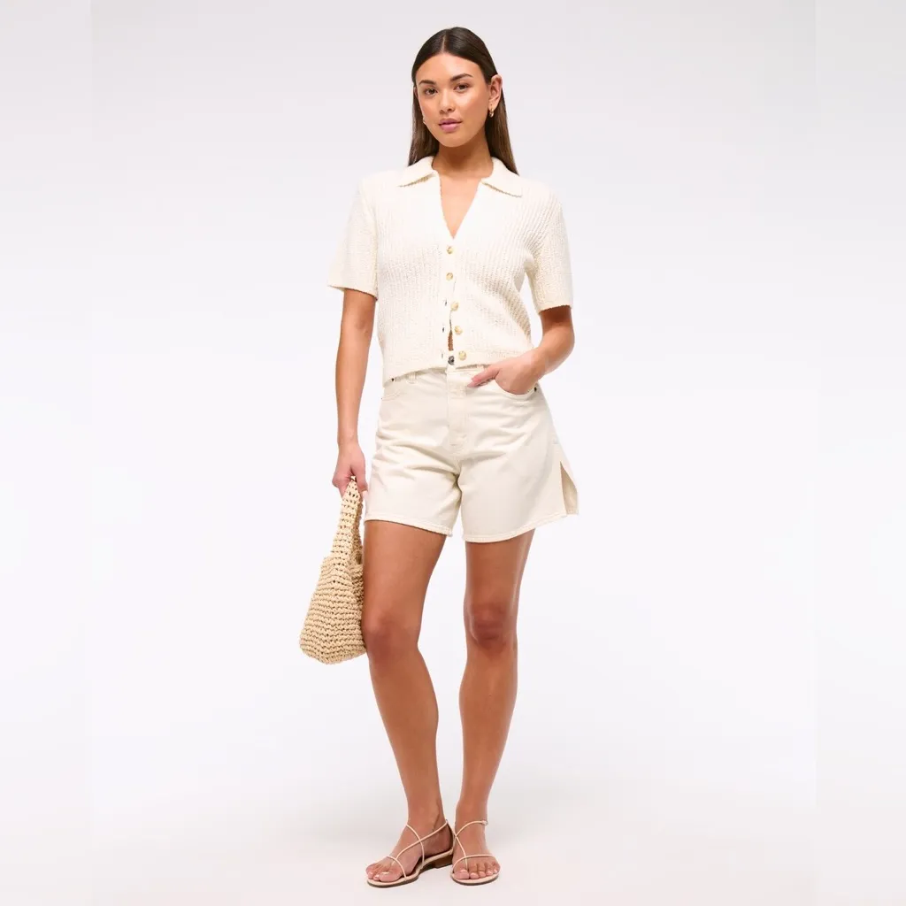 Abercrombie & Fitch Short Sleeve‎ Crochet Style Knit Cardigan Top Sweater SMALL - Image 2