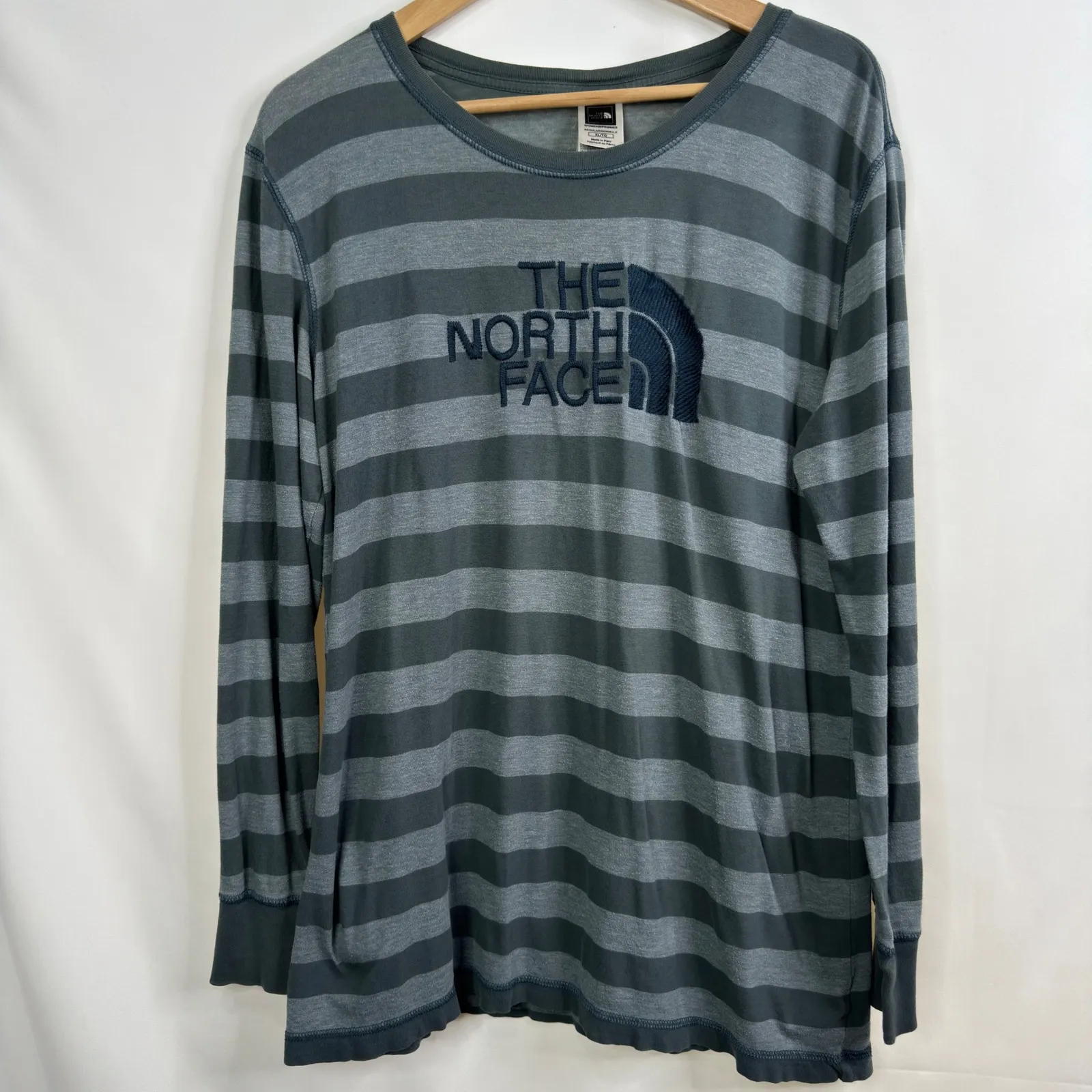 The North Face Womens Long Sleeve Striped T Shirt Gray Blue XL - Image 3