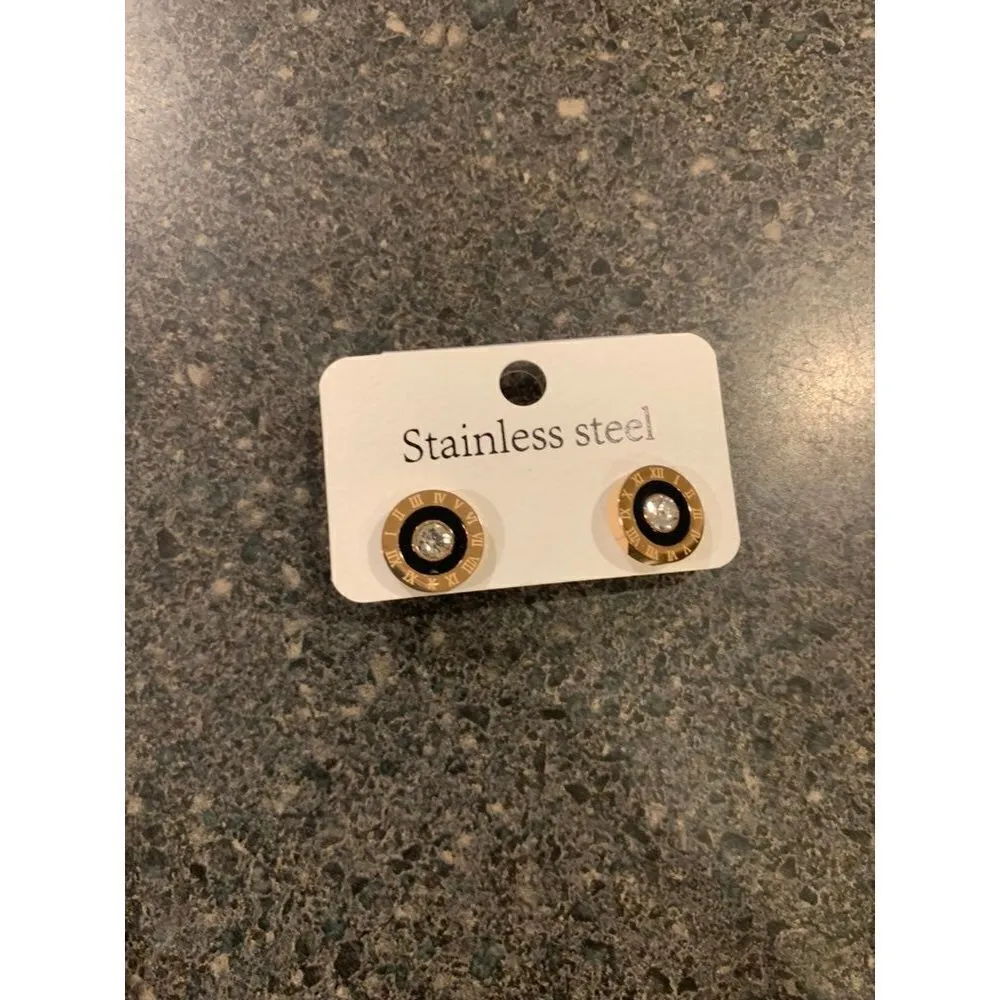 K pop Korean fashion fashion rose gold roman numeral earrings - Image 3