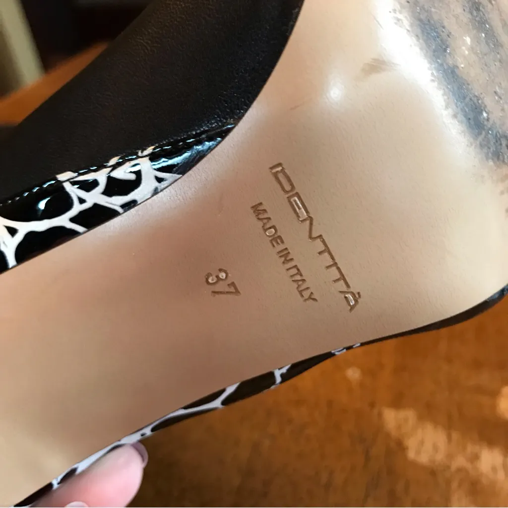 IDENTITA BLACK & WHITE ANIMAL PRINT BACK "CANDICE" STILETTO HEEL BOOTS (37) Size 7 - Image 10