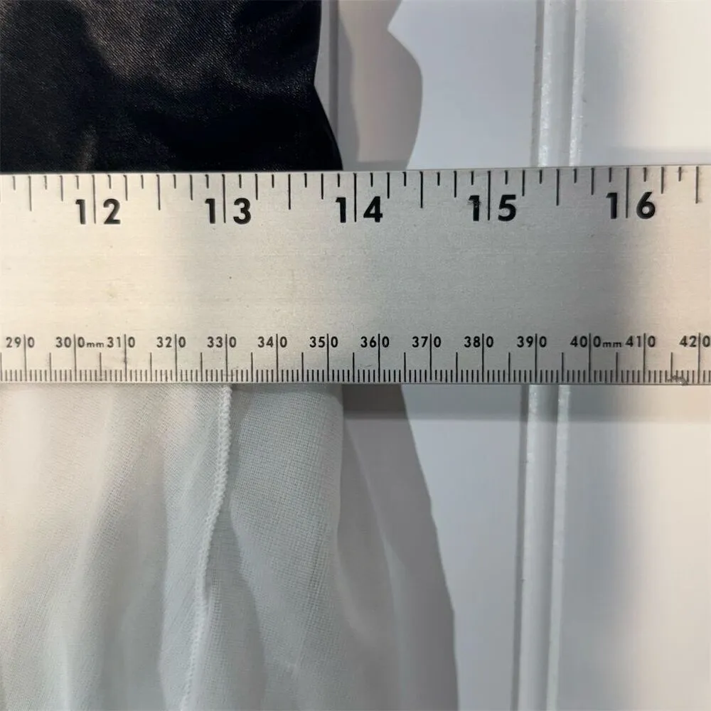 Sequin Hearts White Chiffon Ruffle Mini Dress Black Waist Bow 16 Formal Goth Y2K - Image 4