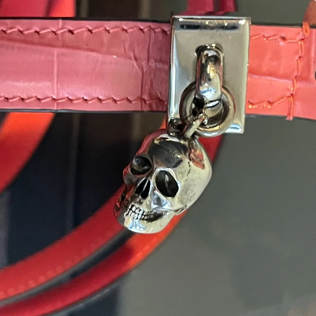 ALEXANDER MCQUEEN Double Wrap Skull Belt in Coral Calfskin Leather Size 32 - NWT - Image 3