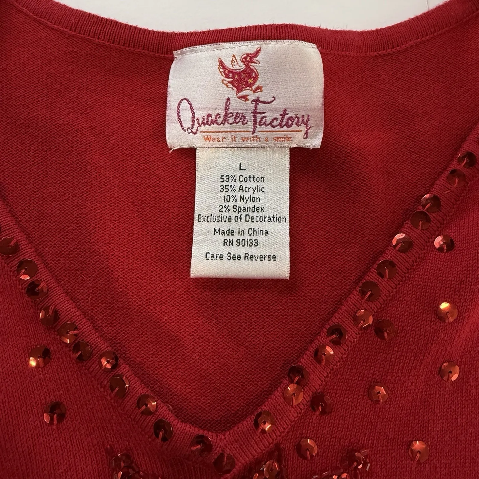 Quacker Factory Red Sequin Poinsettia Holiday Christmas Pullover Sweater LARGE - Image 8