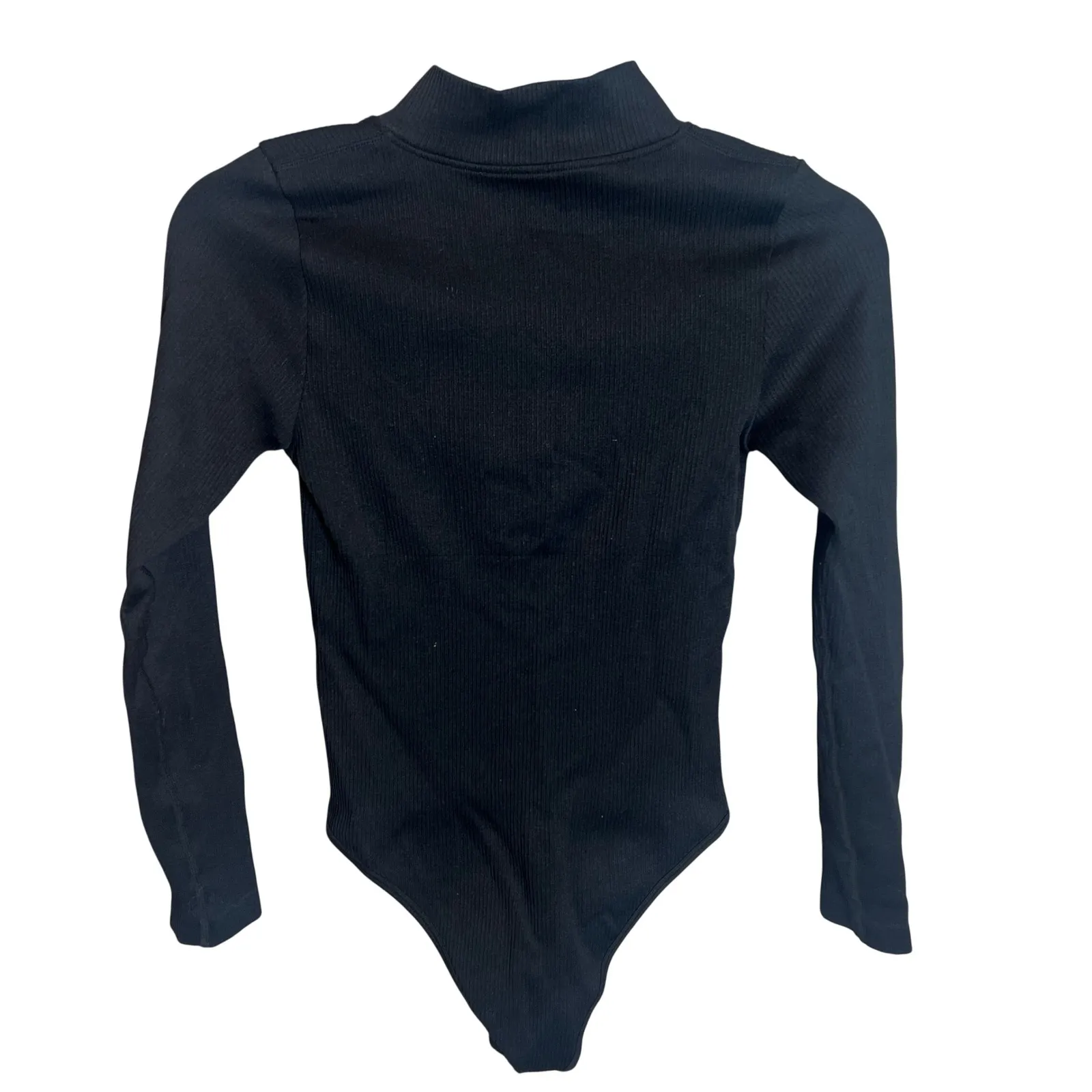 OQQ Black Ribbed Zip Long Sleeve Bodysuit Women's S Nylon Blend Cleanfit - Image 3