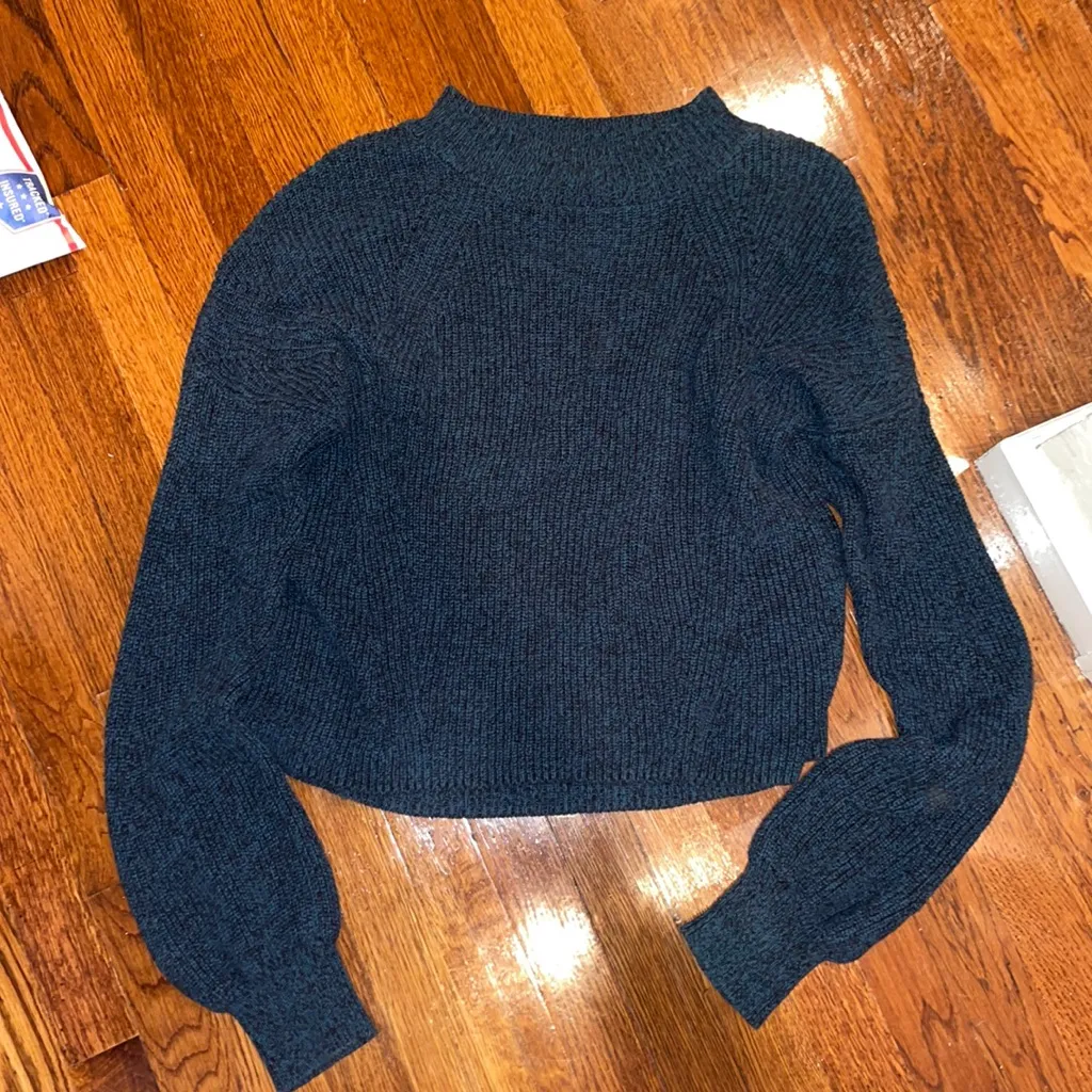 525 America balloon sleeved mock neck knit sweater large dark teal - Image 2