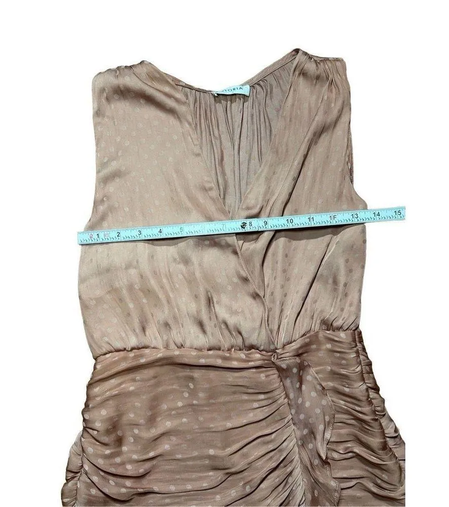 STORIA ruched flouncy light pink polka dot mini dress sz S - Image 4