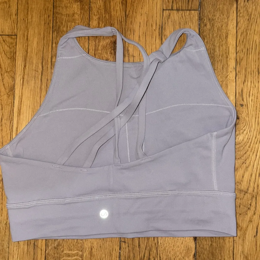 CRZ YOGA Womens Butterluxe Strappy High Neck Longline Sports Bra Gray Size M - Image 4