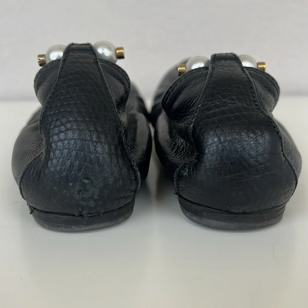 Lanvin Black Leather Ballerina Flats with Pearl Ankle Strap in Size 36 37 - Image 9