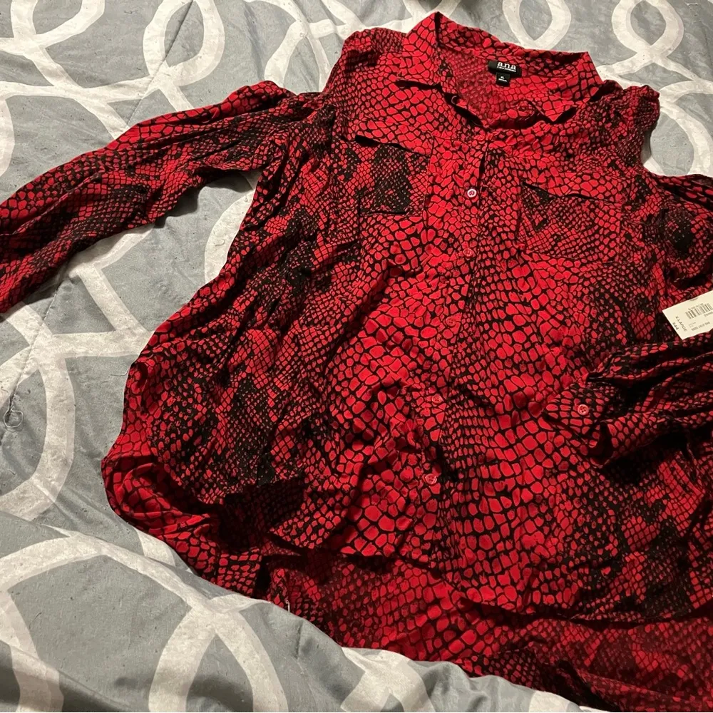 a.n.a Red and Black Notched Collar Cut Out Top - Image 2