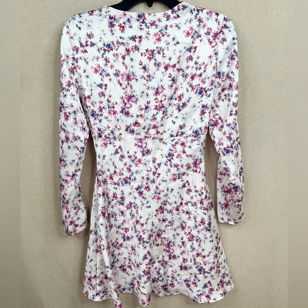 Zara Women's Floral Satin Effect Mini Dress Size S Multicolor long sleeve - Image 2