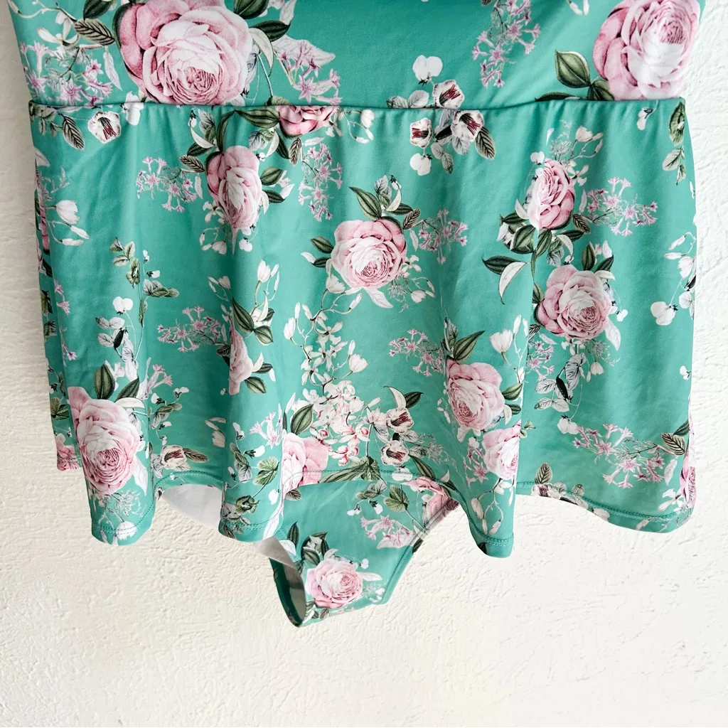 Torrid Underwire Push-Up Peplum One Piece Swimsuit Dress Agua Teal Floral Sz 2 - Image 4