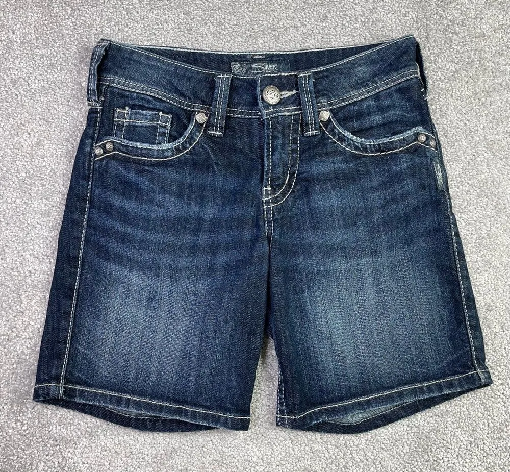Silver Jeans Suki Mid Shorts Women's 25 Blue Low Rise 6" Inseam Dark Denim - Image 1